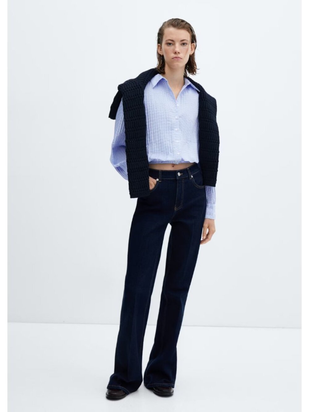 Mango Women's Cropped Striped Textured Shirt